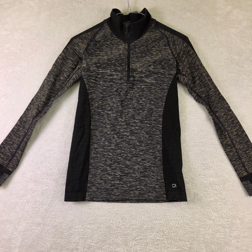 GapFit Womens Quarter Zip Space Dye Long Sleeve Active Top Black Gold 4067